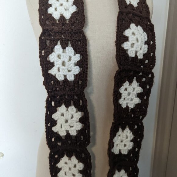 Vintage Skinny Handmade Crochet Knit Floral Scarf Boho - Picture 4 of 5